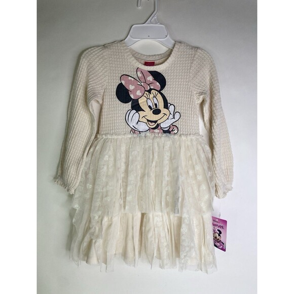 Disney Minnie Mouse Long Sleeve Waffle Knit Fit Flare Tutu Dress Girls Size 5 - Picture 1 of 8